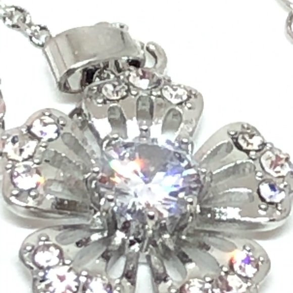 Silver Flower Earrings/Necklace CZ Set - Picture 9 of 11